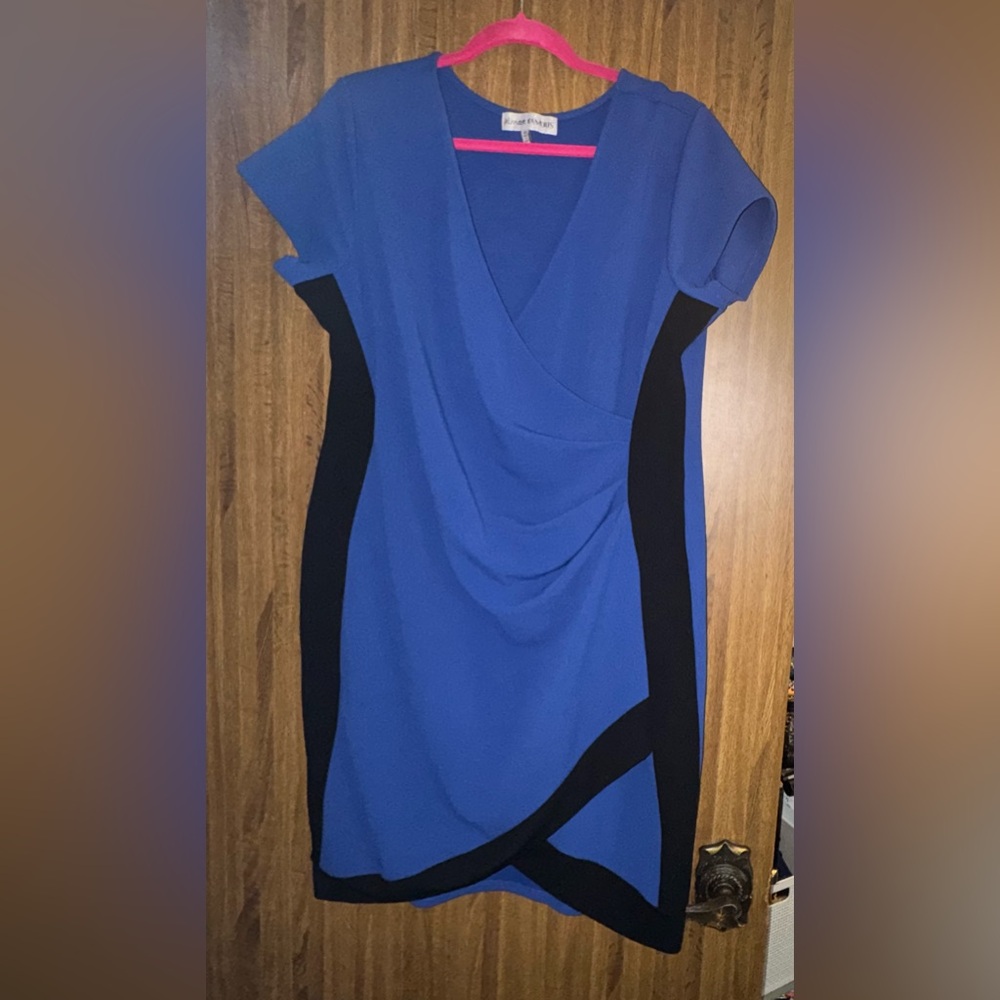 Almost Famous Blue and Black Faux-Wrap Sheath Dress